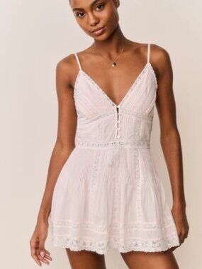 LoveShackFancy Zirelle Cotton Lace-Trimmed Mini Dress in Pink